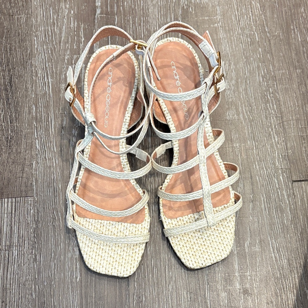 Andre Assous Cream Braided Strappy Woven Sandals